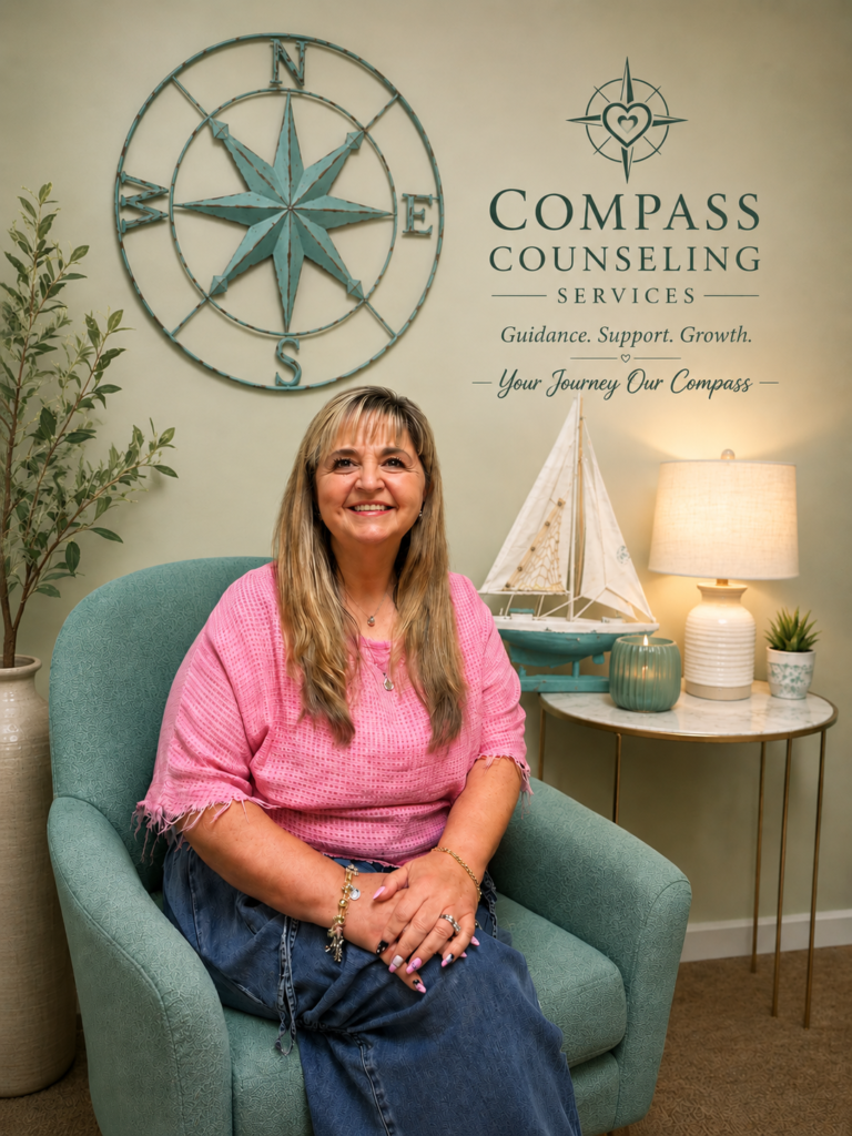 Crystal Hiner sitting in chair at Comapss